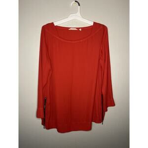 Soft Surroundings Tunic Top Blouse L Red Lisse Pullover Side Zip Long Lagenlook